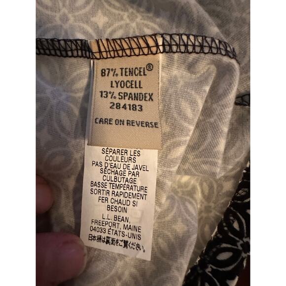 L.L. Bean Black White Pattern Womens L Top V Neck 3/4 Sleeves Tencell Spandex - Picture 6 of 9